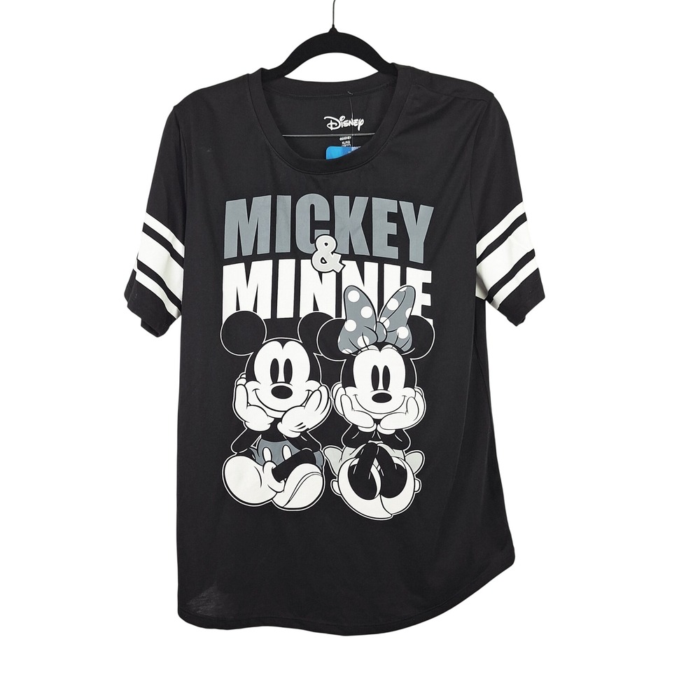 Disney Mickey Minnie Mouse Women Junior Football Jersey T-Shirt XL 15/17 New Blk